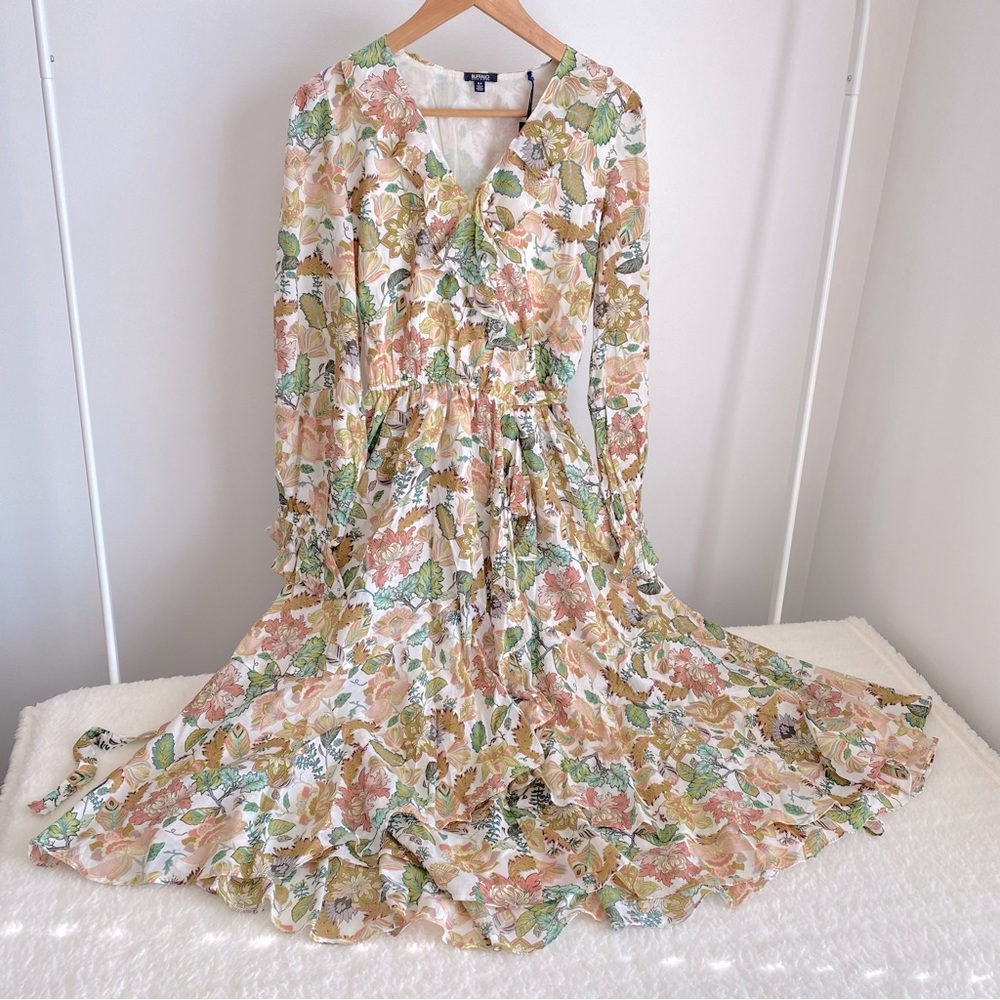 Buffalo David Bitton Botanical Print Long Sleeve Wrap Maxi Dress, White/Multi, S